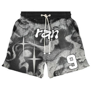 Custom Raw Distressed Hem Knitted Breathable Summer Sporty Outfit Sets Screen Printed Brand Graphic Logo Polyester Acid Washed - Product Image 2