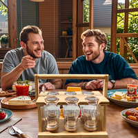Présentoir suspendu de boisson de bureau en bambou en bois support de support de maison décoratif support de stockage de 6 bouteilles avec support de verre pour le camping