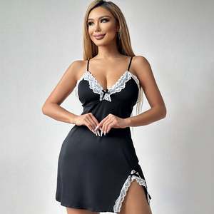 SFY2479 Venta al por mayor de camisones de encaje de alta calidad para mujer, talla grande, con cuello halter, escote en V profundo, lazo y abertura, lencería sexy para mujer - Product Image 5