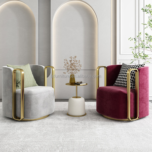 Fauteuil pivotant d'appoint en velours de style luxueux avec accoudoirs en métal doré et base ronde, fauteuil lounge moderne pour hall d'hôtel et salon - Product Image 2
