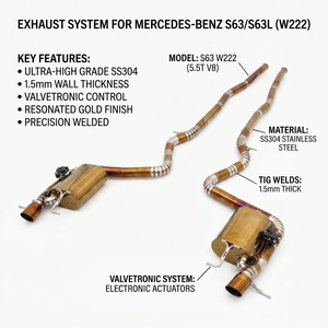 Tubo de Escape Catback <span class=keywords><strong>Starcar</strong></span> de Alta Calidad en Acero Inoxidable SS304 de 1.5mm de Grosor, Universal para Mercedes Benz S63 S63L S600 AMG W222 5.5T - Product Image 1