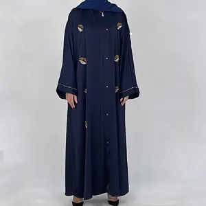 Islamitische Kleding Vrouwen Satijn Nieuwste Jubah Abaya Moslim Stijlen Jurken 2023 Dubai Leverancier Crystal 2 Stuks Open Abaya Set