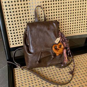 Retro Coffee Leather <b>Small</b> <b>Backpack</b> With Detachable Strap Water Resistant Everyday Use Fall 2024 - Product Image 1