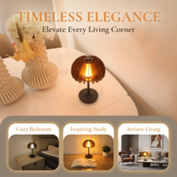 Lampe de table LED d'ambiance sans fil rechargeable à intensité variable en continu, avec abat-jour en bois naturel nordique et base en fer mat, pour chevet et salle à manger