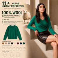 Pull en laine 100% sur mesure pour femmes, col en V, manches longues, tricot en pure laine, fabricant OEM ODM