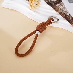 Simple Promotion Gift Low Price Silver Plated Metal Clasp Silver Bead Women <b>Bag</b> <b>Charm</b> Soft PU Leather Strap Braided Keychain - Product Image 2