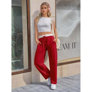 Pantalon de survêtement ample pour femme avec cordon de serrage, taille élastique, style color block, idéal pour le voyage, avec poches - Product Image 5