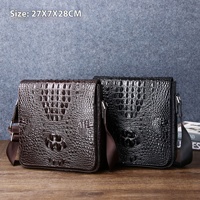 Sac à bandoulière à motif d'os de crocodile en cuir véritable à la mode pour hommes, fermeture à glissière pour les affaires en plein air, usine directe
