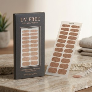 Bandes de vernis à ongles en gel pailleté or champagne, 22 bandes, couleur unie scintillante, sans UV, qualité salon, à presser, vente en gros pour B2B - Product Image 1