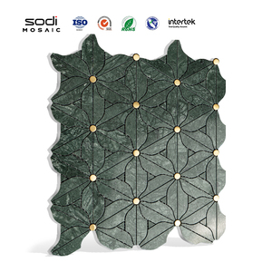 Mosaico in Marmo Verde Naturale <span class=keywords><strong>con</strong></span> Forma di Margherita in Metallo, <span class=keywords><strong>Piastrelle</strong></span> in Mosaico di Pietra per Decorazione d'Interni - Product Image 1