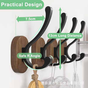 Solid <b>Wood</b> Wall Mounted <b>Coat</b> <b>Hooks</b> Iron Oval Shape Wall Mounted Type For Entryways Wardrobes Hats - Product Image 2