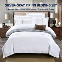 Parure de lit 4 pièces en coton pour hôtel, bordure côtelée, tailles Queen et King, personnalisable avec logo, vente en gros directe usine