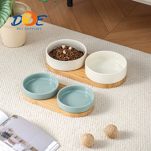 Bol en céramique pour animaux de compagnie Doe Pet, vente flash, logo personnalisé, bol pour chien et <span class=keywords><strong>chat</strong></span>, bol en céramique surélevé pour chien avec support en bambou - Product Image 1