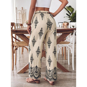 <span class=keywords><strong>Pantaloni</strong></span> <span class=keywords><strong>Palazzo</strong></span> Casual da Donna Personalizzati ODM, Stampa Boho, Gamba Larga, Stampa Floreale, Vita Elastica, Misto <span class=keywords><strong>Lino</strong></span> - Product Image 3