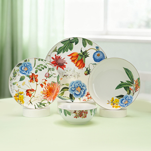 Набор из 20/24 предметов: оптовая продажа, цветные тарелки с золотым ободком из нового костяного фарфора, керамический столовый сервиз, набор чашек - Product Image 1