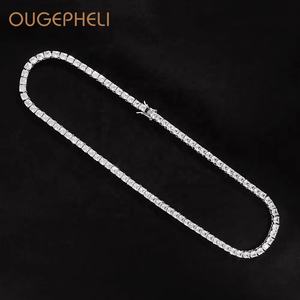 OUGEPHELI 4*4mm <span class=keywords><strong>CZ</strong></span> Zircon Cubic Zirconia Chapado en oro Latón Cadena Catena Joyería de moda Gargantilla Collar Cadena de tenis - Product Image 1