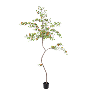 Arbre de fleur de printemps d'île artificielle détachable en pot pour la décoration intérieure décor de jardin nouveau Design feuilles vertes et orange - Product Image 1