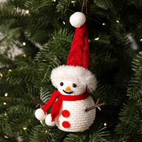 Pendentif de Noël Bonhomme de Neige Tricoté avec Chapeau Pompon et Écharpe, Décoration Suspendue pour Arbre de Noël, Fêtes, Maison et Cadeau