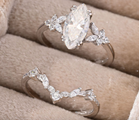 Ensemble de bagues de fiançailles et de promesse empilables en argent sterling S925, coupe marquise en V, D VVS1, hypoallergéniques, avec moissanite, pour femmes