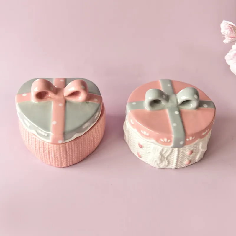 Nice Jewelry Box Pink Grey Gift Giving Present Ceramic Home Decoration Ceramic & Enamel Bon Will Heart Shape Pretty Sweet Life