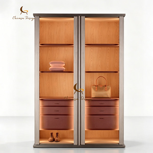 Minimalist Tall Sliding Built-in Ambient Lighting <b>Storage</b> Surfaces Leather Drawers Upscale Bedroom - Product Image 3