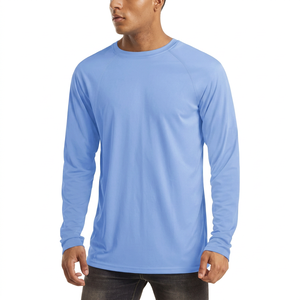 <b>Men's</b> Solid Light Blue Long Sleeve Rash Guard 100% Polyester Quick Dry UPF50+ Anti UV <b>Swim</b> <b>Shirt</b> - Product Image 1