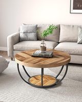 Table basse ronde à double niveau au design industriel moderne, rangement ouvert, non pliable, multifonctionnelle, durable et robuste
