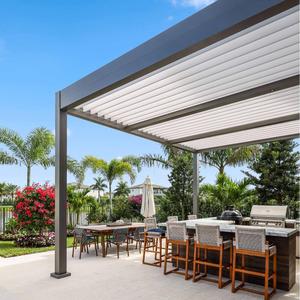 Pérgola Motorizada Impermeable <span class=keywords><strong>de</strong></span> Aluminio 6063-T5 con Persianas y Pantalla Enrollable con Control Remoto para Patio Exterior, Jardín, Villa - Product Image 1