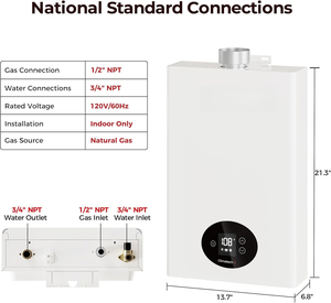 Máy nước nóng <span class=keywords><strong>tankless</strong></span> GAS trong nhà 3.6 GPM, 82,000 BTU ngay lập tức theo yêu cầu Máy nước nóng khí tự nhiên, hiệu quả cao - Product Image 4