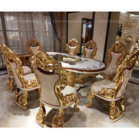 Ensemble de Salle à Manger Baroque Style Royal Sculpté à la Main en Bois Massif avec Plateau en Verre et Chaises pour Cuisine Meuble Européen