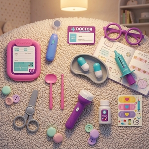 Set da 14 Pezzi per Gioco del Dottore, Kit Medico in Plastica <span class=keywords><strong>Viola</strong></span> Glitterata, Torcia a Batteria, Giocattolo Educativo per Giochi di Ruolo - Product Image 2