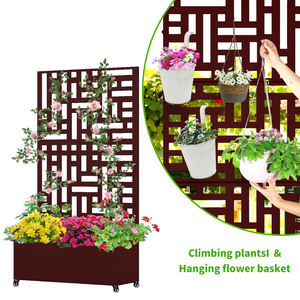 Grand pot de fleurs en métal, bac à plantes, haut, long, rectangulaire, jardin surélevé avec treillis et roues pour plantes grimpantes - Product Image 5