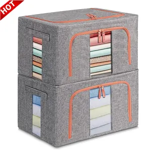 Best Sales Polyester Fabric Foldable 34L Clothes Organizer Box Bins Stackable Storage Container With Zipper