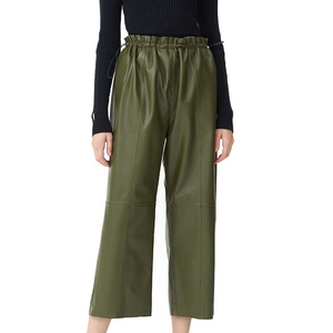 Pantalons en <span class=keywords><strong>cuir</strong></span> véritable pour femmes, moto, automne-hiver, vente en gros, nouveaux pantalons en <span class=keywords><strong>cuir</strong></span> véritable à jambes larges pour femmes - Product Image 1