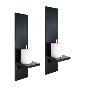 Wooden <b>Wall</b> <b>Mounted</b> Candle Holder Rectangle Black And Brown Multipurpose Storage <b>Shelf</b> For Home Decor - Product Image 2