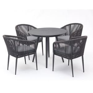 Set da Pranzo con <span class=keywords><strong>Sedie</strong></span> e Tavolo da Esterno <span class=keywords><strong>per</strong></span> Ristorante Bistrot e <span class=keywords><strong>Giardino</strong></span> <span class=keywords><strong>in</strong></span> <span class=keywords><strong>Alluminio</strong></span> e Intreccio di Corda Impermeabile - Product Image 2