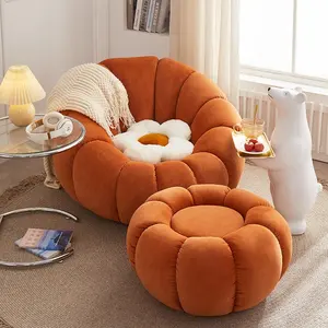 China Supplier Single Sofa Chair Livingroom Relaxing Person Velvet Fabric Fashion Soft Orange Color Chairs with Ottoman