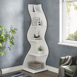 Étagère de <span class=keywords><strong>rangement</strong></span> murale moderne en bois à 5 niveaux sans perforation avec acier inoxydable pour salon chambre cuisine - Product Image 6