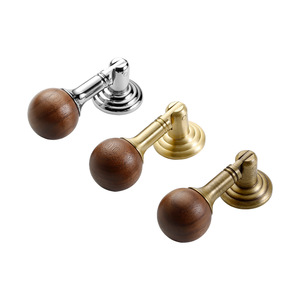 Leedis Chinese Style Brass Walnut Wood Round Handle For Wardrobe Drawer Cabinet <b>Door</b> - Product Image 3