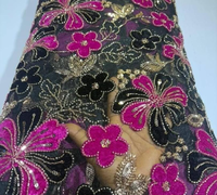 Tissu en dentelle de velours Pretty Bolivia, broderie artisanale, dentelle perlée avec des paillettes et des fleurs en velours, robe de mariée Dubaï