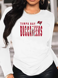 T-shirt a maniche lunghe da donna con stampa grafica Tampa Bay Buccaneers, traspirante, stampa digitale, morbida, 100% cotone, casual. - Product Image 4