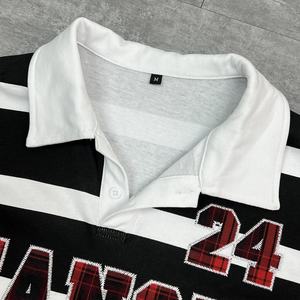 Camiseta de Alta Calidad con Hombros Caídos y Bordado, Camiseta Polo de Rugby a Rayas Personalizada de Diseñador, Camiseta de Manga Larga Oversize de Algodón - Product Image 3