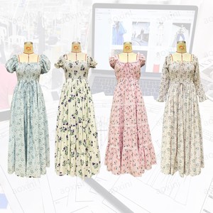 فستان نسائي طويل فاخر للشاطئ بأسلوب فرنسي حلو مع طباعة زهور وسحابات، مصنوع من الفيسكوز/القطن الصديق للبيئة - Product Image 1