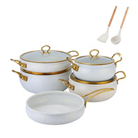 Ensemble de batterie de cuisine haut de gamme 11 pièces avec revêtement granit, comprenant une marmite à soupe 20-28CM, une casserole peu profonde 28CM, une poêle à frire 26CM, design raffiné, vente B2B