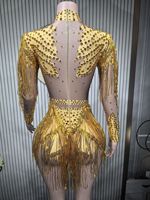 2026 Haut de gamme Body à franges et strass pour femme, justaucorps en cristal, tenue de performance pour boîte de nuit, bal de promo, soirée, danse et scène