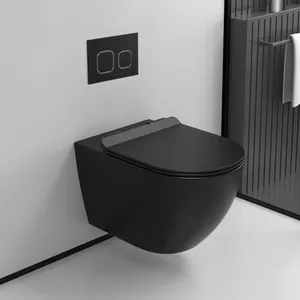 Настенный Европейский безободковый настенный сливной настенный подвесной цветной керамический туалет для ванной матовый черный настенный туалет