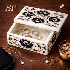 Handmade Modern Floral Carved Marble <b>Box</b> White Black Decorative Design Gift Storage Container Jewelry Organization <b>Trinket</b> - Product Image 3