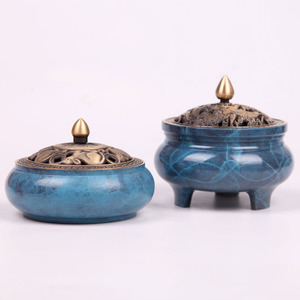 Venta Directa de Fábrica Tongpujiang: Quemador de Incienso de Cobre con Fondo Plano y Esmalte Cloisonné, Cobre Puro para Uso Doméstico en Interiores, para Sándalo - Product Image 1
