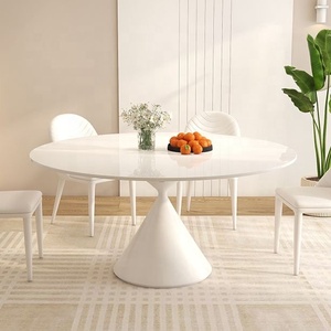 Ensemble de table à manger ovale extensible en pierre frittée, style moderne minimaliste, 6 pièces, base conique, couleur crème, pour la maison, l'appartement, le restaurant - Product Image 5