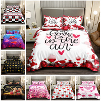 Housse de couette moderne en polyester 3D, motif rose, élastique, respirante, 300TC, romantique, cadeau pour la Saint-Valentin